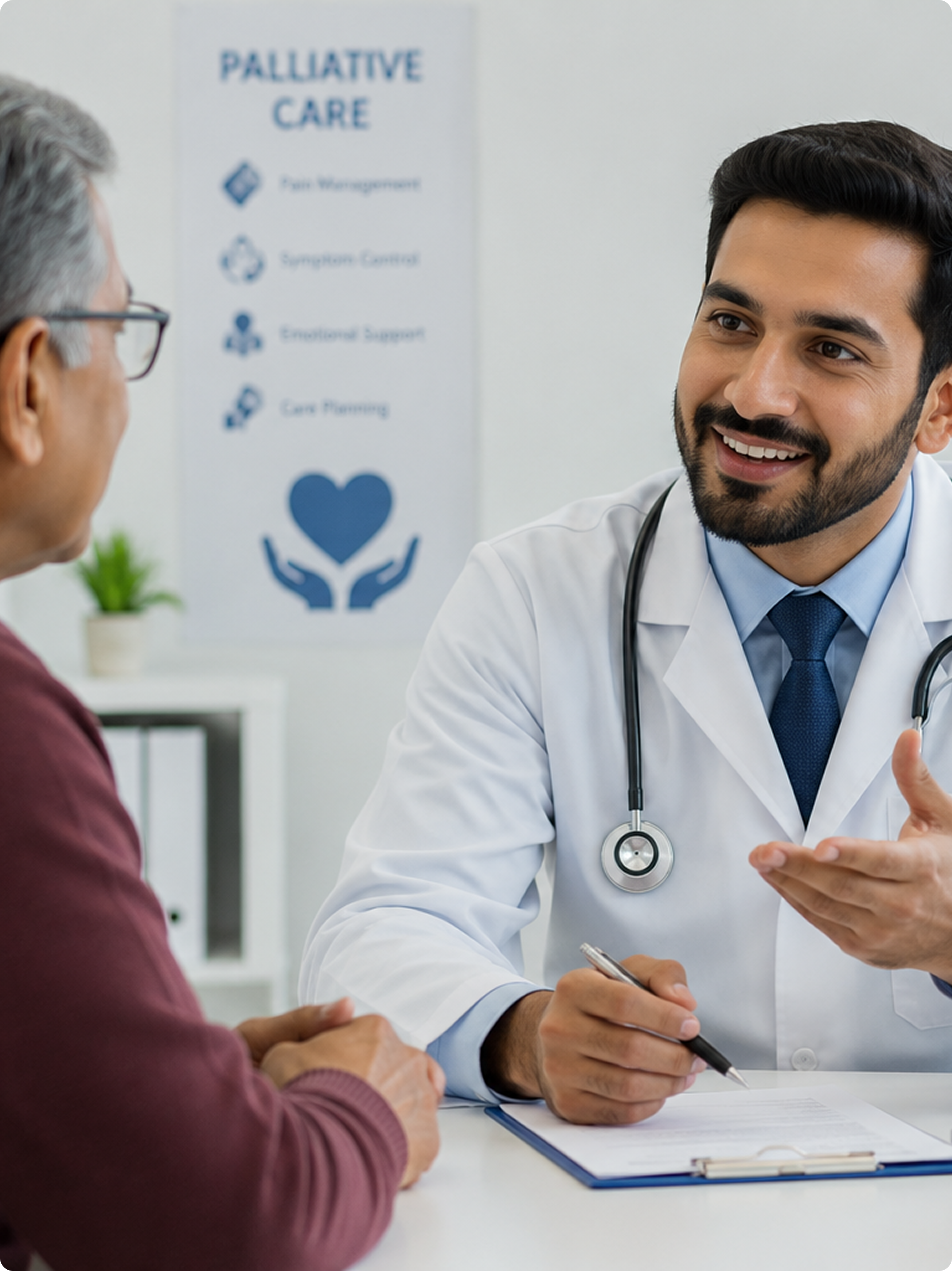 Doctor providing an online palliative care consultation